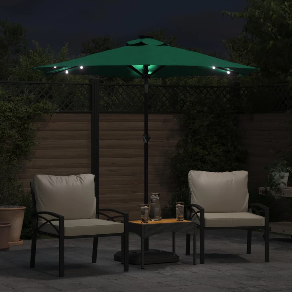 vidaXL Umbrelă soare de grădină stâlp din oțel/LED verde 225x225x212cm vidaXL Umbrelă soare de grădină stâlp din oțel/LED verde 225x225x212cm