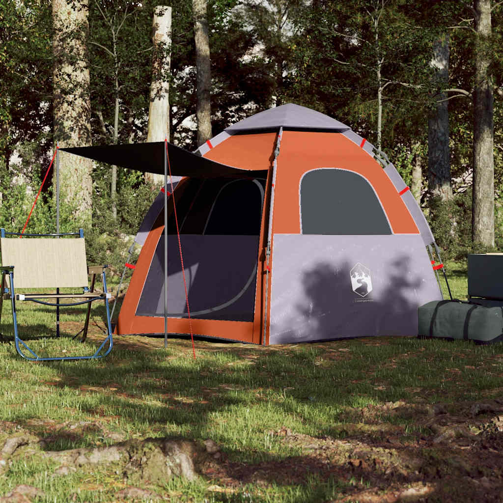 vidaXL Cort camping cabană 4 persoane gri/portocaliu setare rapidă vidaXL Cort camping cabană 4 persoane gri/portocaliu setare rapidă