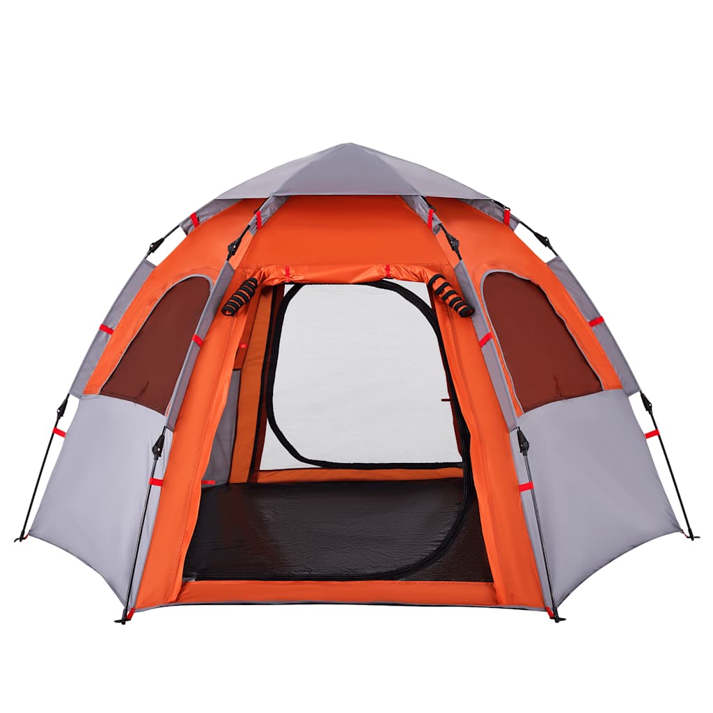 vidaXL Cort camping cabană 4 persoane gri/portocaliu setare rapidă vidaXL Cort camping cabană 4 persoane gri/portocaliu setare rapidă