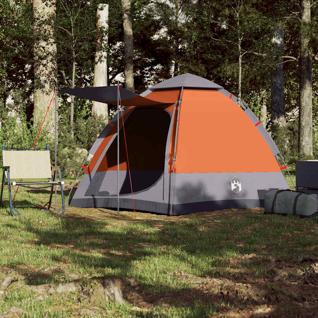 vidaXL Cort camping cabană 4 persoane gri/portocaliu setare rapidă vidaXL Cort camping cabană 4 persoane gri/portocaliu setare rapidă
