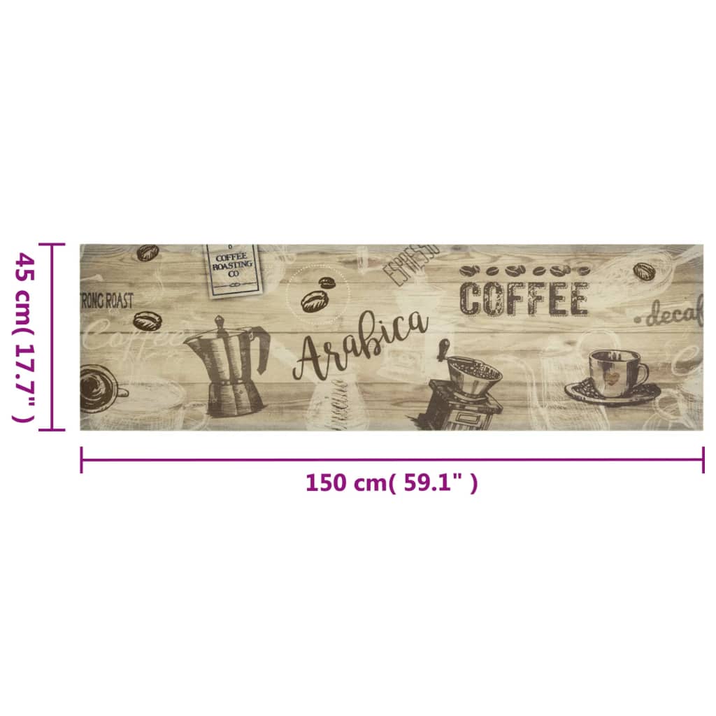 vidaXL Covor de bucătărie lavabil Coffee, maro, 45x150 cm, catifea vidaXL Covor de bucătărie lavabil Coffee, maro, 45x150 cm, catifea