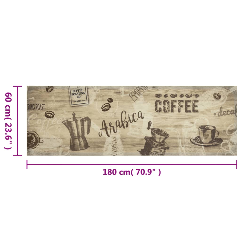 vidaXL Covor de bucătărie lavabil Coffee, maro, 60x180 cm, catifea vidaXL Covor de bucătărie lavabil Coffee, maro, 60x180 cm, catifea