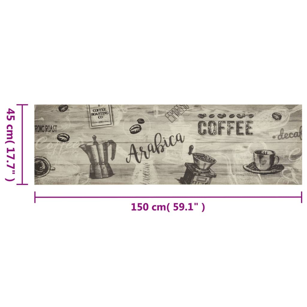 vidaXL Covor de bucătărie lavabil Coffee, gri, 45x150 cm, catifea vidaXL Covor de bucătărie lavabil Coffee, gri, 45x150 cm, catifea