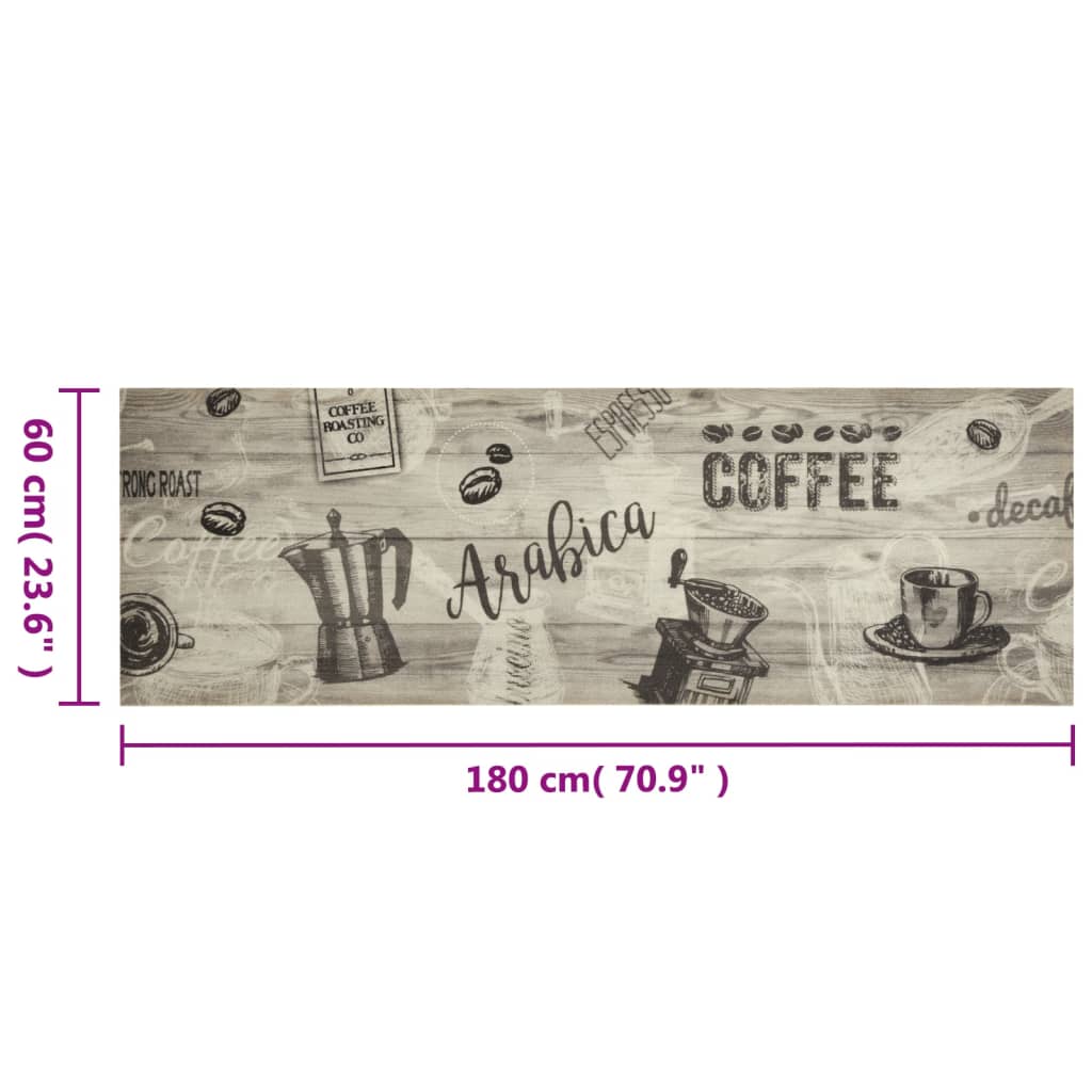 vidaXL Covor de bucătărie lavabil Coffee, gri, 60x180 cm, catifea vidaXL Covor de bucătărie lavabil Coffee, gri, 60x180 cm, catifea