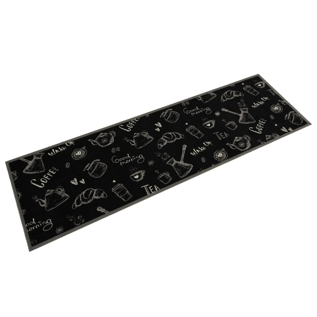 vidaXL Covor de bucătărie lavabil Morning, negru, 45x150 cm, catifea vidaXL Covor de bucătărie lavabil Morning, negru, 45x150 cm, catifea
