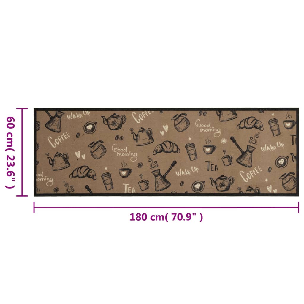 vidaXL Covor de bucătărie lavabil Morning, maro, 60x180 cm, catifea vidaXL Covor de bucătărie lavabil Morning, maro, 60x180 cm, catifea