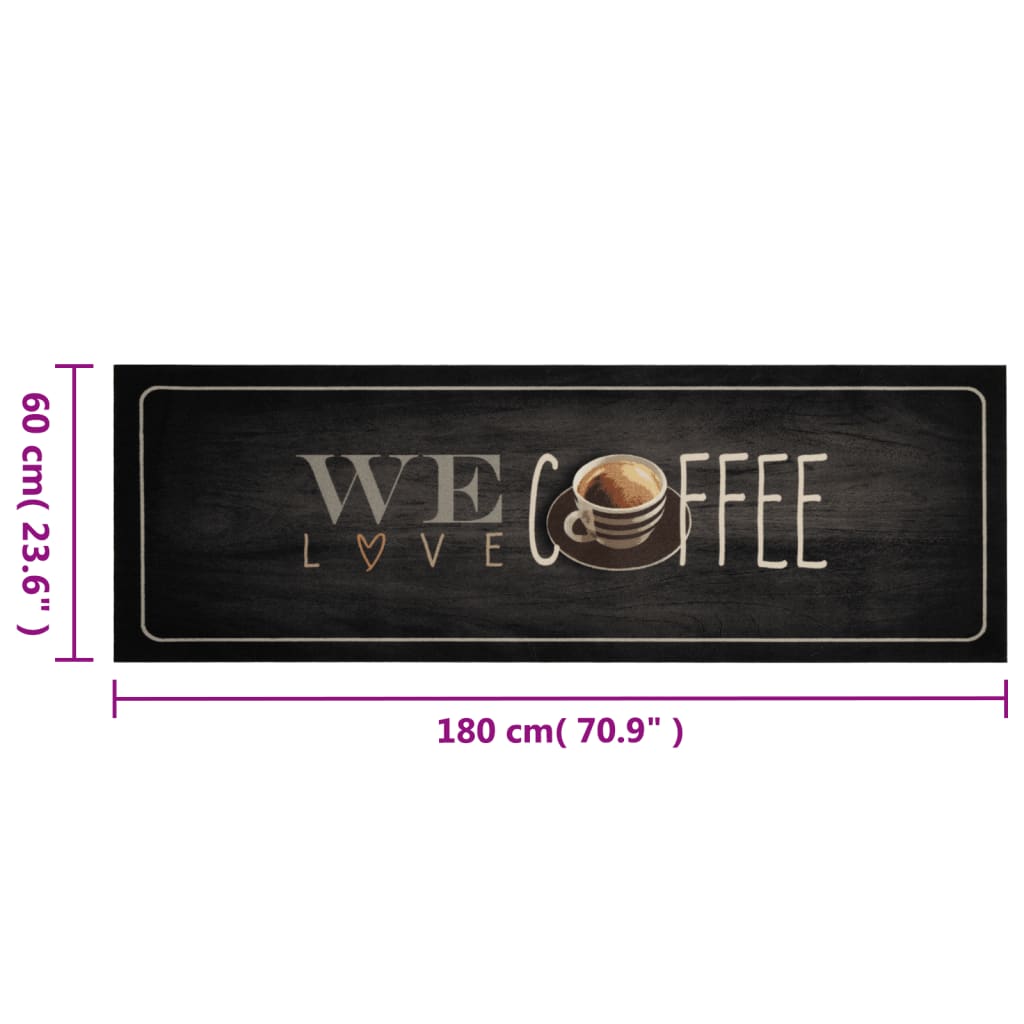 vidaXL Covor de bucătărie lavabil, text Coffee, 60x180 cm, catifea vidaXL Covor de bucătărie lavabil, text Coffee, 60x180 cm, catifea