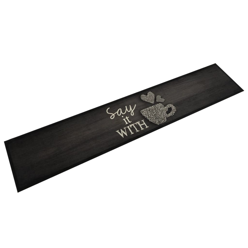 vidaXL Covor de bucătărie lavabil, cană, negru, 60x300 cm, catifea vidaXL Covor de bucătărie lavabil, cană, negru, 60x300 cm, catifea