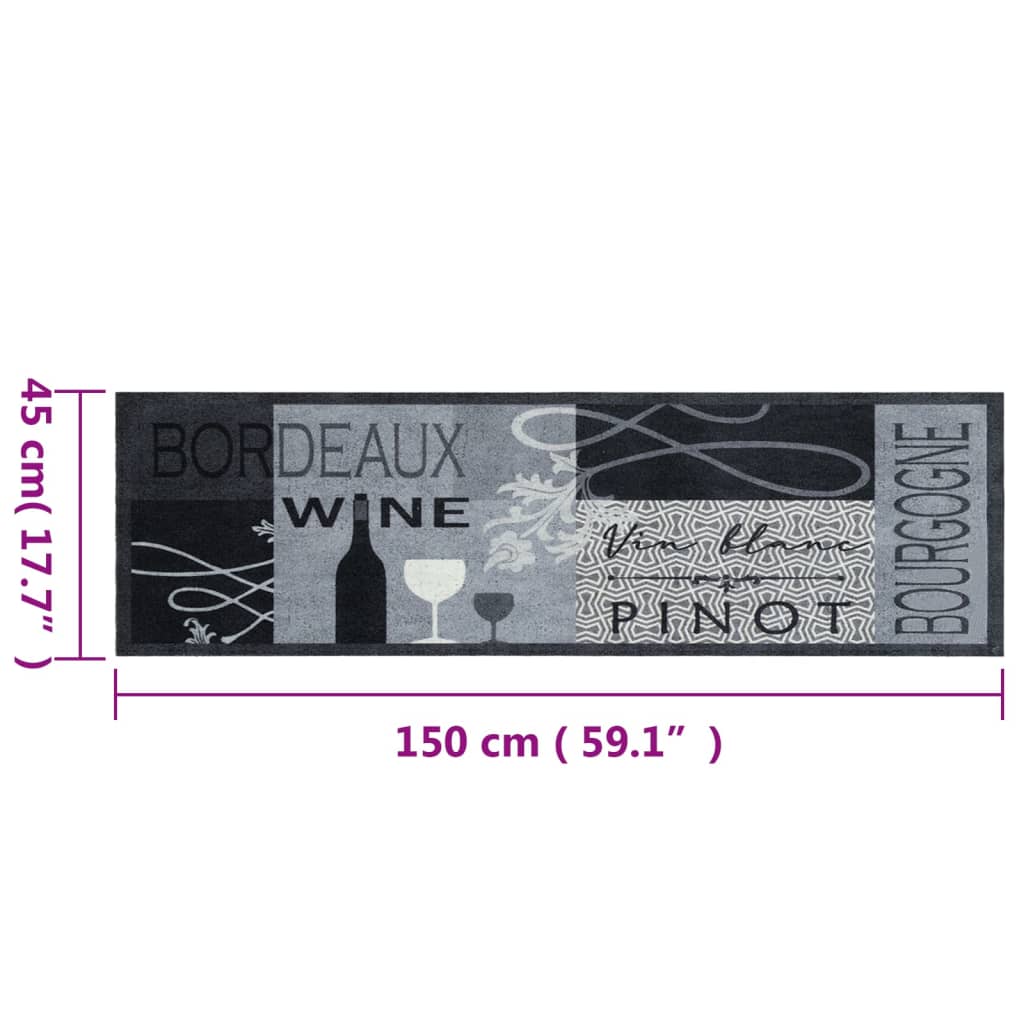 vidaXL Covor de bucătărie lavabil Wine, gri, 45x150 cm, catifea vidaXL Covor de bucătărie lavabil Wine, gri, 45x150 cm, catifea