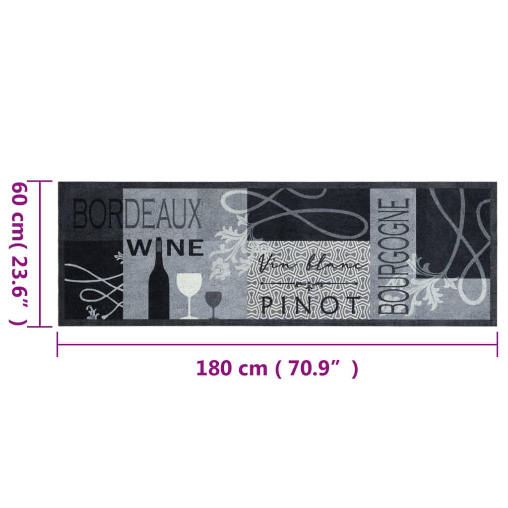 vidaXL Covor de bucătărie lavabil Wine, gri, 60x180 cm, catifea vidaXL Covor de bucătărie lavabil Wine, gri, 60x180 cm, catifea