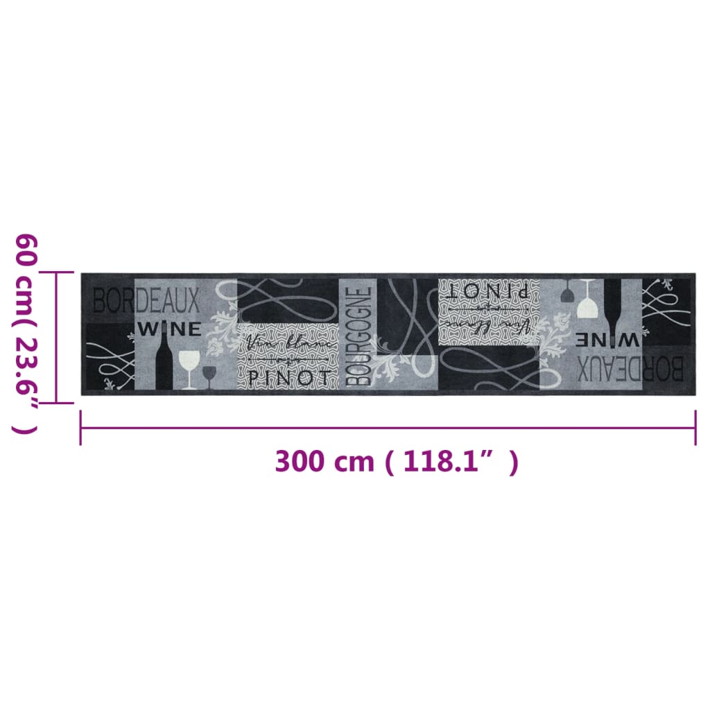 vidaXL Covor de bucătărie lavabil Wine, gri, 60x300 cm, catifea vidaXL Covor de bucătărie lavabil Wine, gri, 60x300 cm, catifea