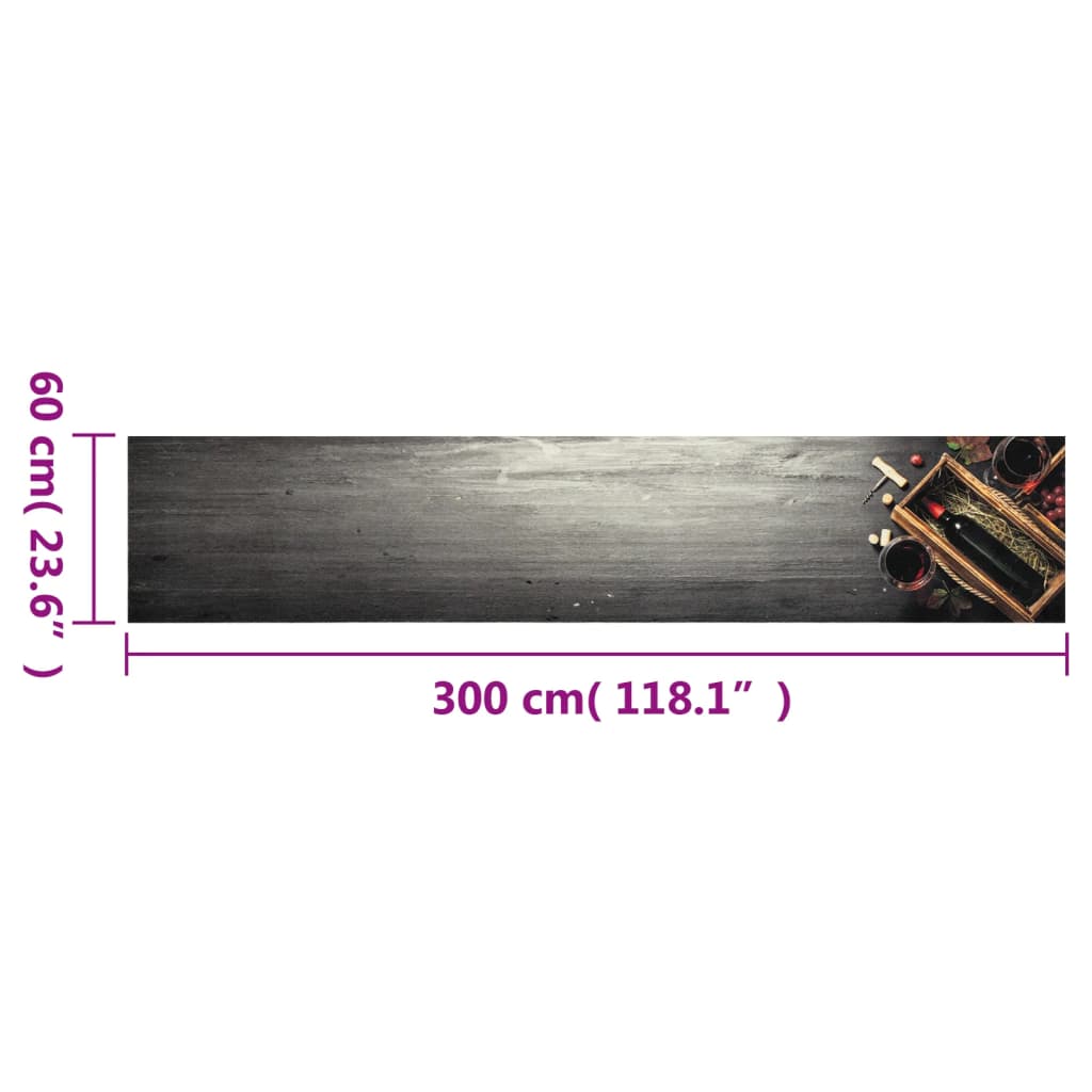 vidaXL Covor de bucătărie lavabil model sticlă vin, 60x300 cm, catifea