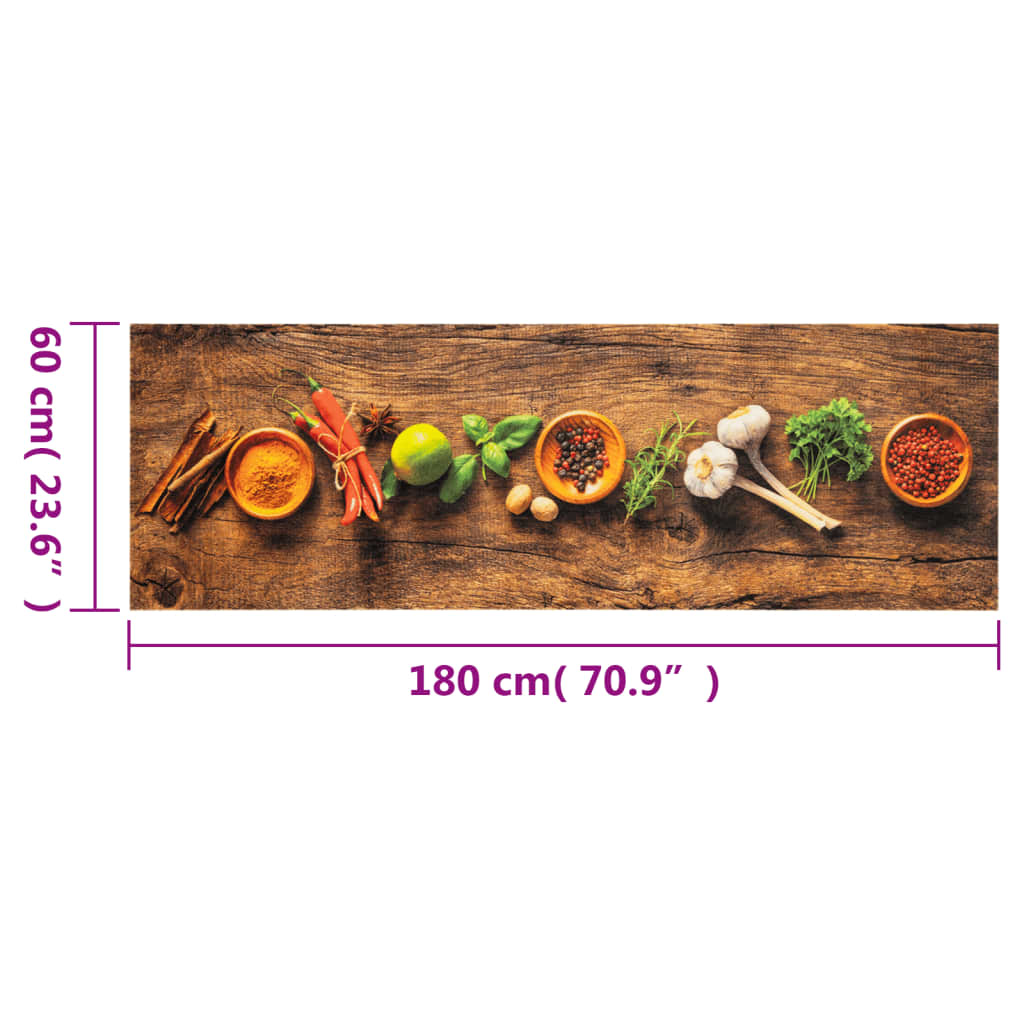 vidaXL Covor de bucătărie lavabil Spices, 60x180cm, catifea vidaXL Covor de bucătărie lavabil Spices, 60x180cm, catifea