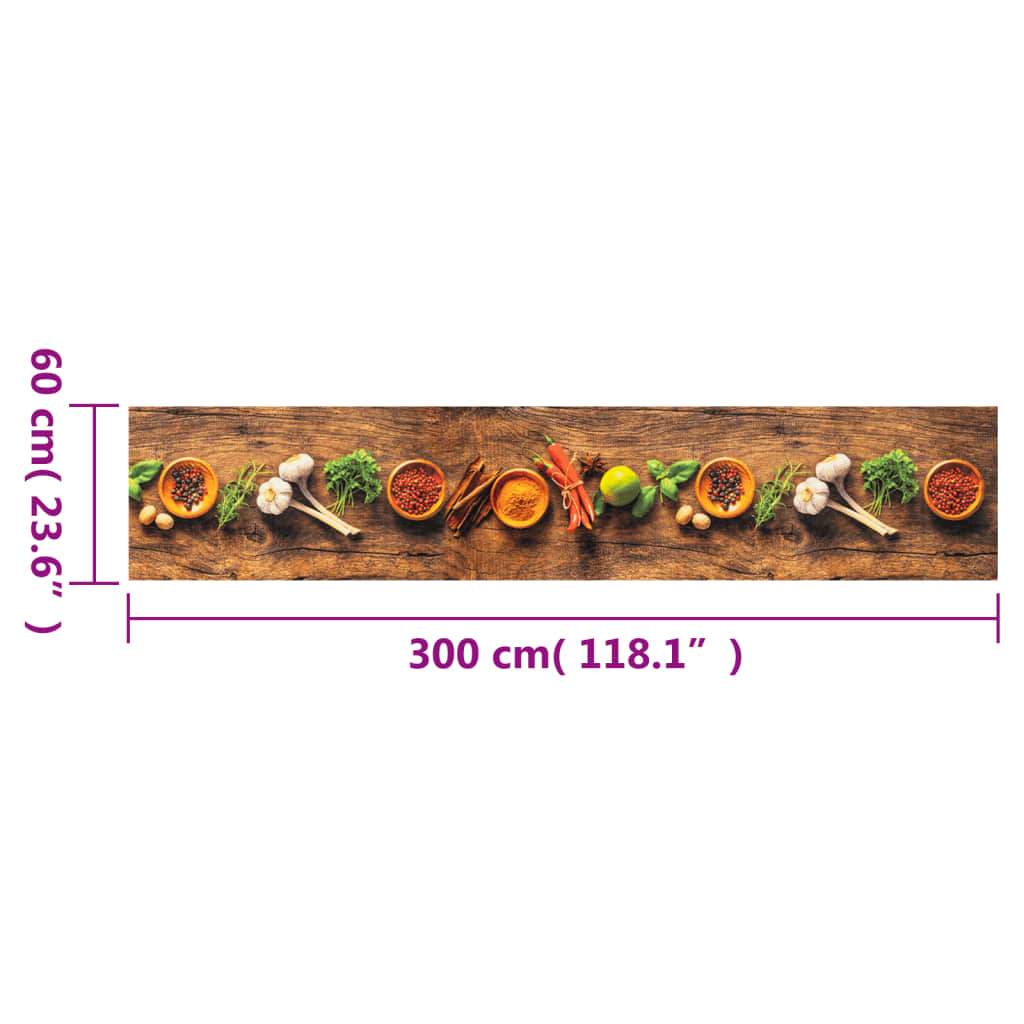 vidaXL Covor de bucătărie lavabil Spices, 60x300 cm, catifea vidaXL Covor de bucătărie lavabil Spices, 60x300 cm, catifea