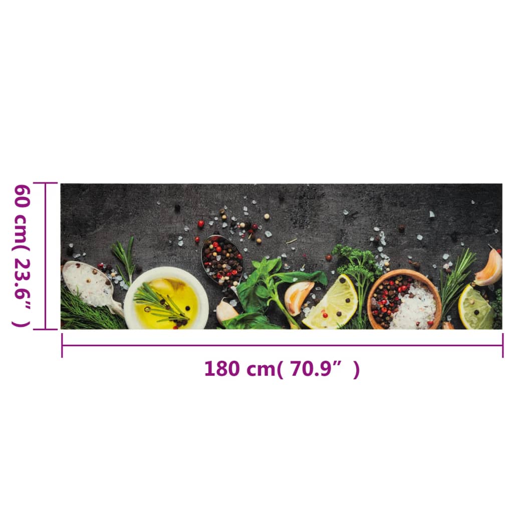 vidaXL Covor de bucătărie lavabil Spices, 60x180cm, catifea vidaXL Covor de bucătărie lavabil Spices, 60x180cm, catifea
