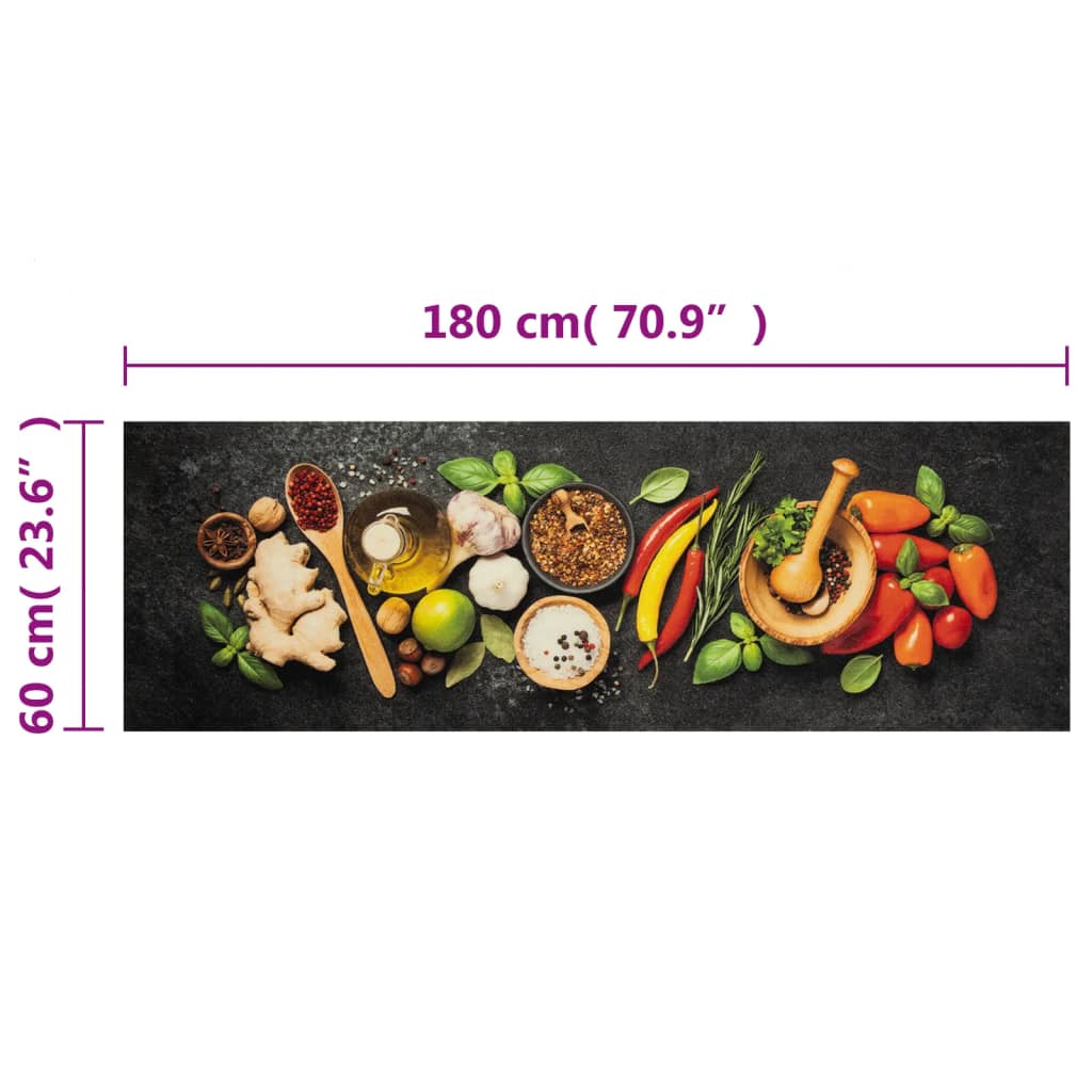 vidaXL Covor de bucătărie lavabil Spices, 60x180cm, catifea vidaXL Covor de bucătărie lavabil Spices, 60x180cm, catifea