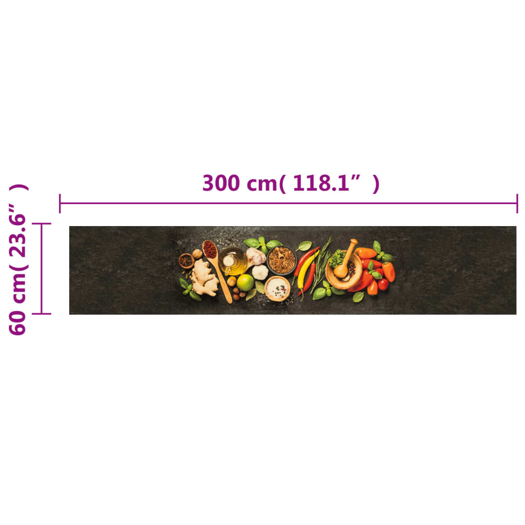 vidaXL Covor de bucătărie lavabil Spices, 60x300 cm, catifea vidaXL Covor de bucătărie lavabil Spices, 60x300 cm, catifea