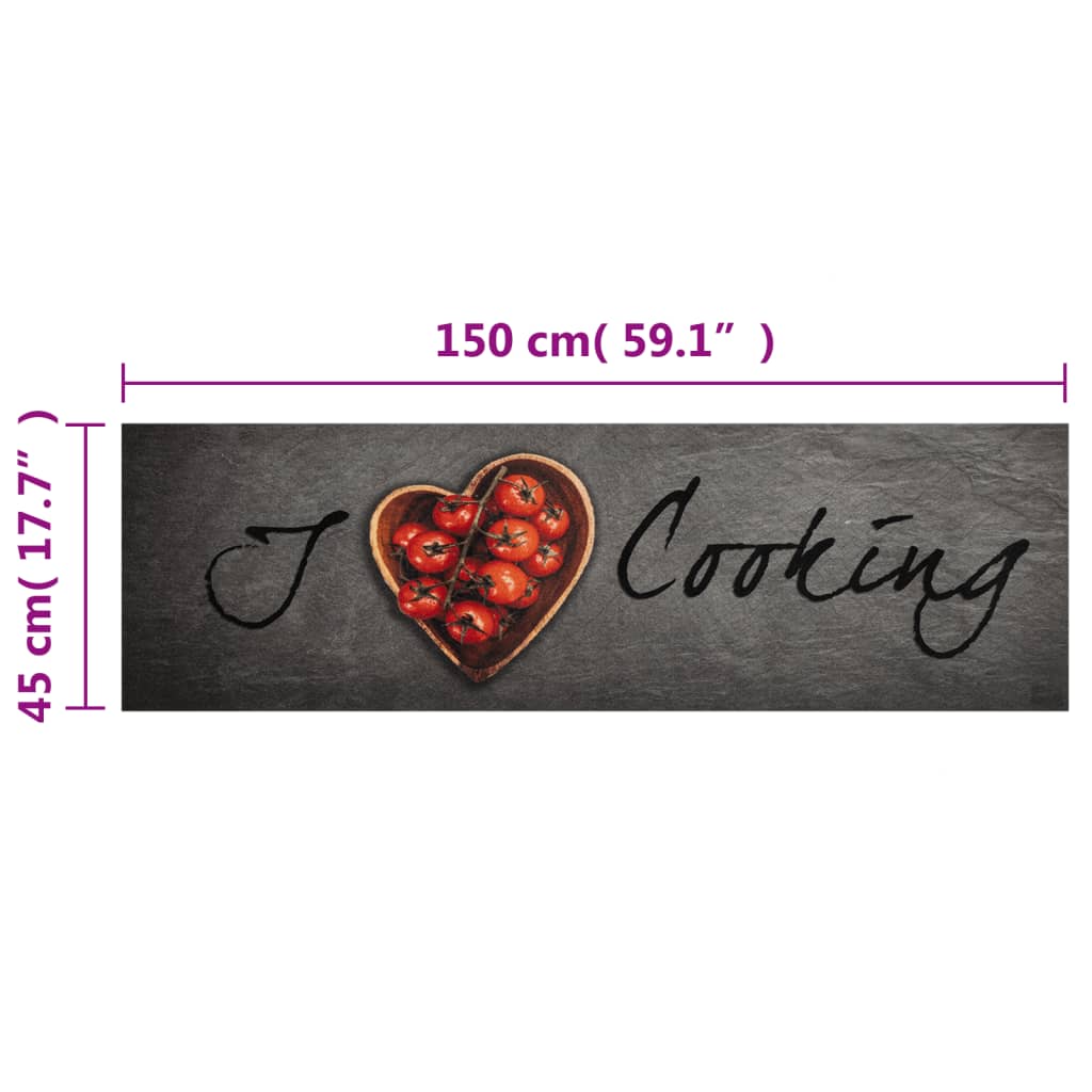 vidaXL Covor de bucătărie lavabil, text Cooking, 45x150 cm, catifea vidaXL Covor de bucătărie lavabil, text Cooking, 45x150 cm, catifea