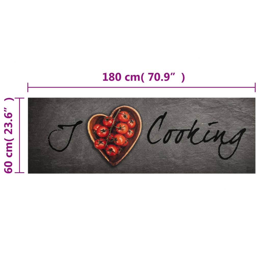 vidaXL Covor de bucătărie lavabil, text Cooking, 60x180 cm, catifea vidaXL Covor de bucătărie lavabil, text Cooking, 60x180 cm, catifea