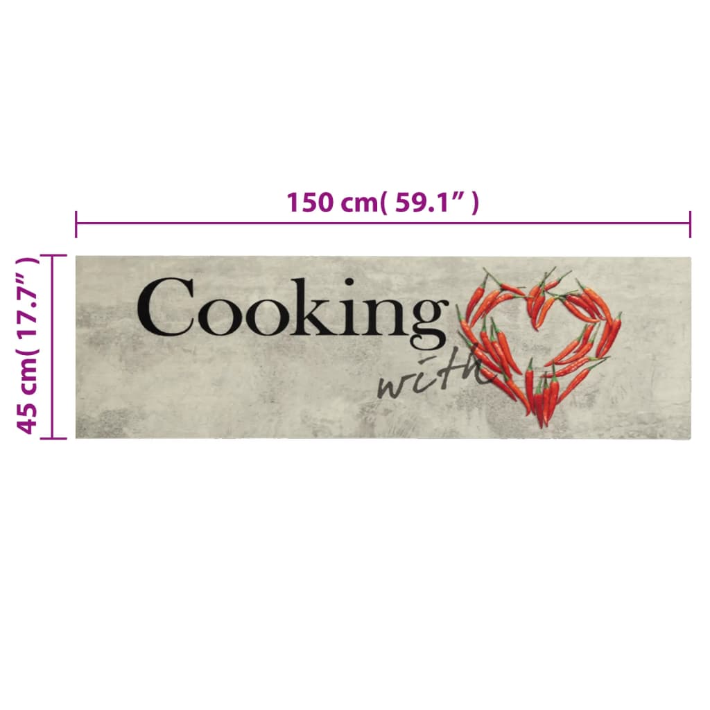 vidaXL Covor bucătărie lavabil, text Cooking/ardei, 45x150 cm, catifea vidaXL Covor bucătărie lavabil, text Cooking/ardei, 45x150 cm, catifea