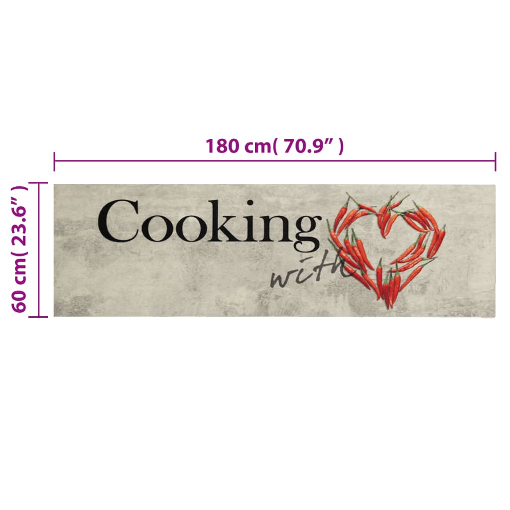vidaXL Covor bucătărie lavabil, text Cooking/ardei, 60x180 cm, catifea vidaXL Covor bucătărie lavabil, text Cooking/ardei, 60x180 cm, catifea