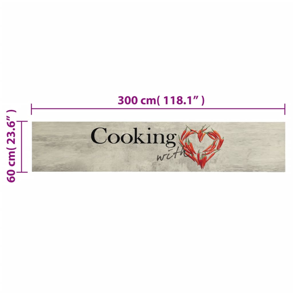 vidaXL Covor bucătărie lavabil, text Cooking/ardei, 60x300 cm, catifea vidaXL Covor bucătărie lavabil, text Cooking/ardei, 60x300 cm, catifea
