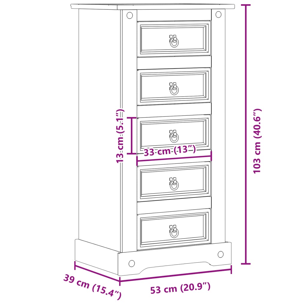 vidaXL Noptieră Corona, 53x39x103 cm, lemn masiv de pin vidaXL Noptieră Corona, 53x39x103 cm, lemn masiv de pin