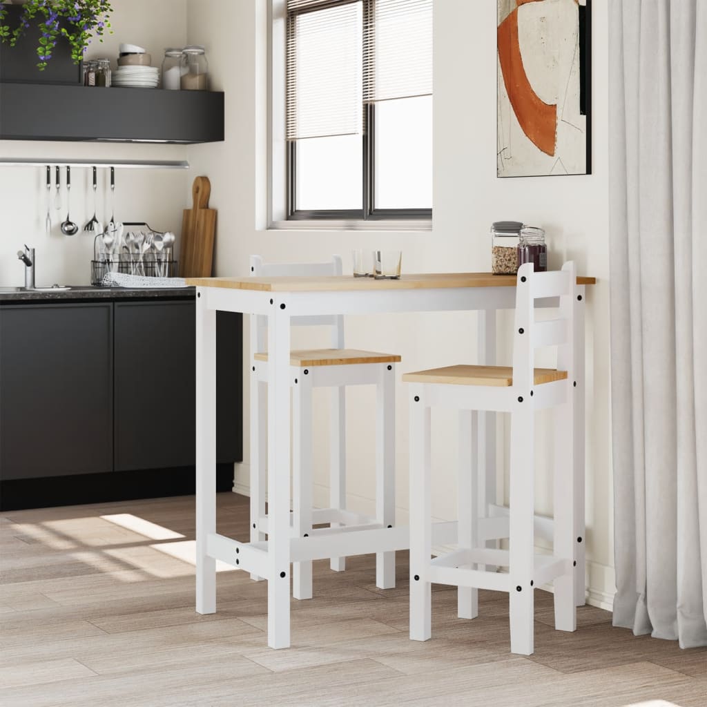 vidaXL Set mobilier de bar, 3 piese, alb, lemn masiv de pin vidaXL Set mobilier de bar, 3 piese, alb, lemn masiv de pin
