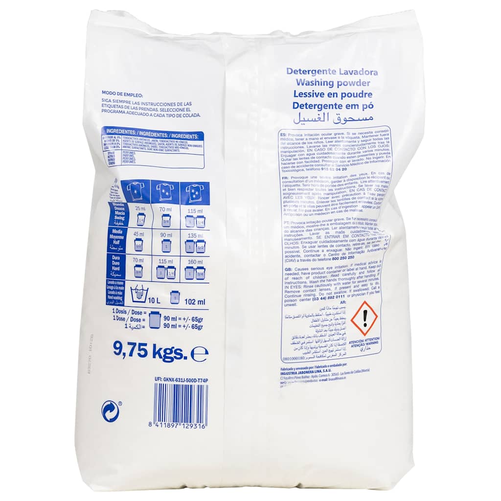 vidaXL Detergent pudră de spălat, 150 de spălări, 9,75 kg, alb