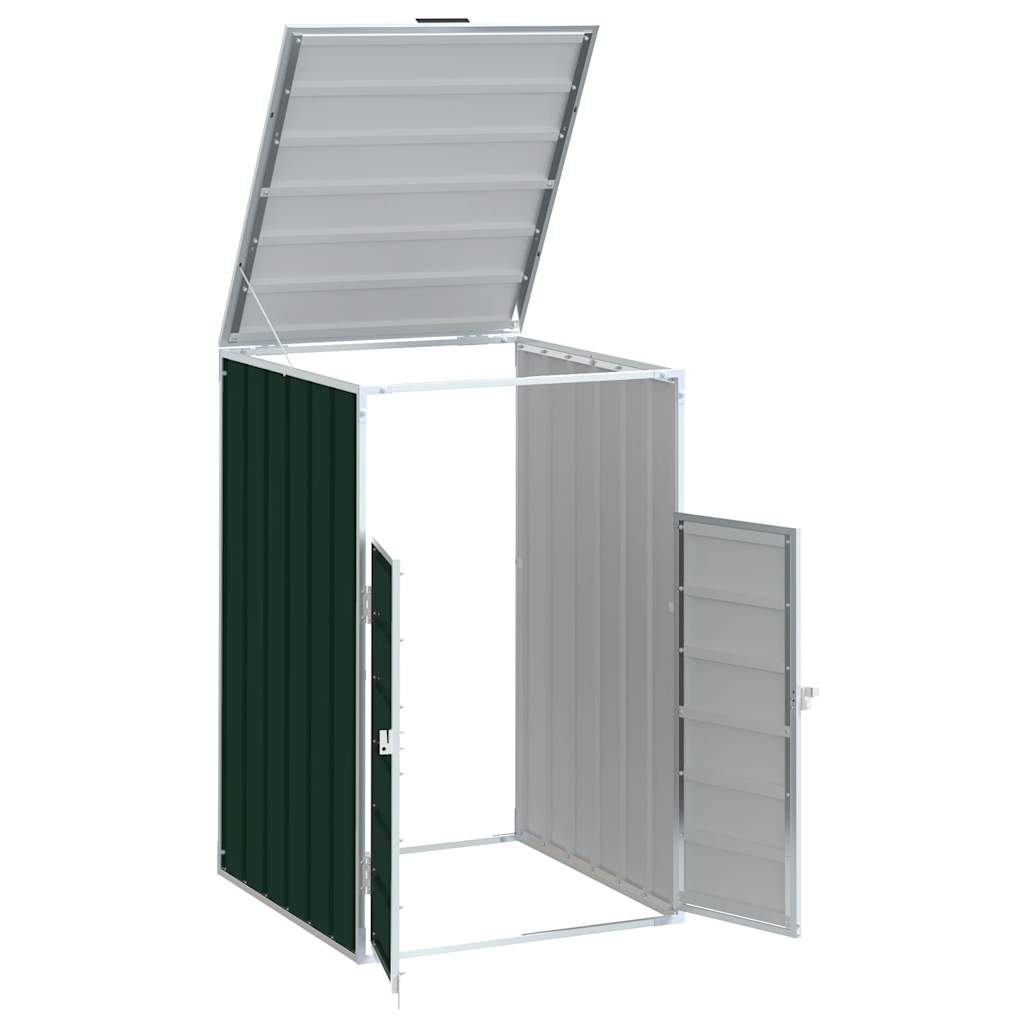 vidaXL Depozitare coș gunoi cu roți, 1 coș, verde, 72x81x115 cm, oțel vidaXL Depozitare coș gunoi cu roți, 1 coș, verde, 72x81x115 cm, oțel