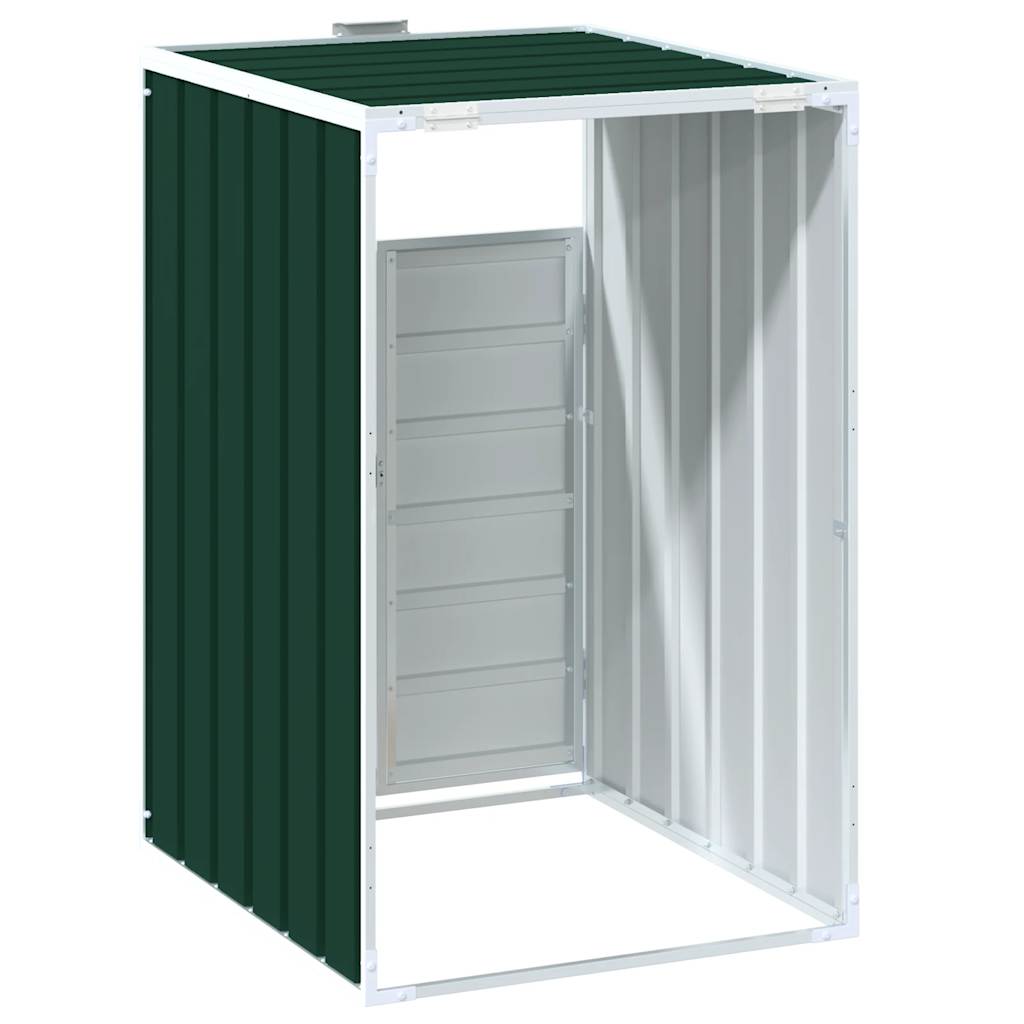 vidaXL Depozitare coș gunoi cu roți, 1 coș, verde, 72x81x115 cm, oțel vidaXL Depozitare coș gunoi cu roți, 1 coș, verde, 72x81x115 cm, oțel