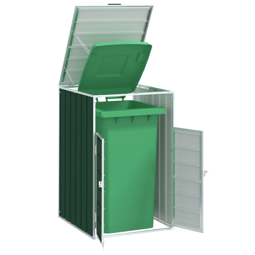 vidaXL Depozitare coș gunoi cu roți, 1 coș, verde, 72x81x115 cm, oțel vidaXL Depozitare coș gunoi cu roți, 1 coș, verde, 72x81x115 cm, oțel