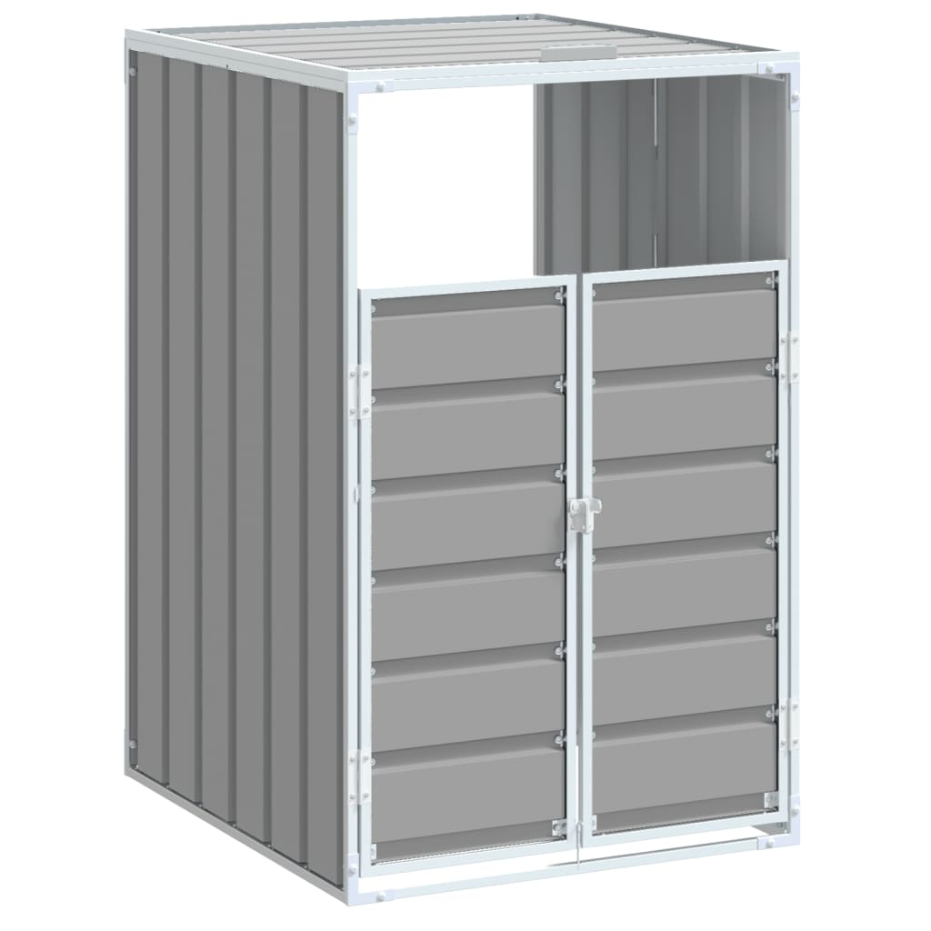 vidaXL Depozitare coș gunoi cu roți, 1 coș, gri, 72x81x115 cm, oțel vidaXL Depozitare coș gunoi cu roți, 1 coș, gri, 72x81x115 cm, oțel