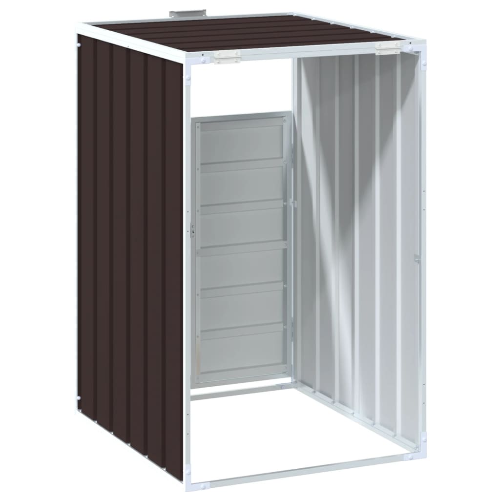 vidaXL Depozitare coș gunoi cu roți, 1 coș, maro, 72x81x115 cm, oțel vidaXL Depozitare coș gunoi cu roți, 1 coș, maro, 72x81x115 cm, oțel