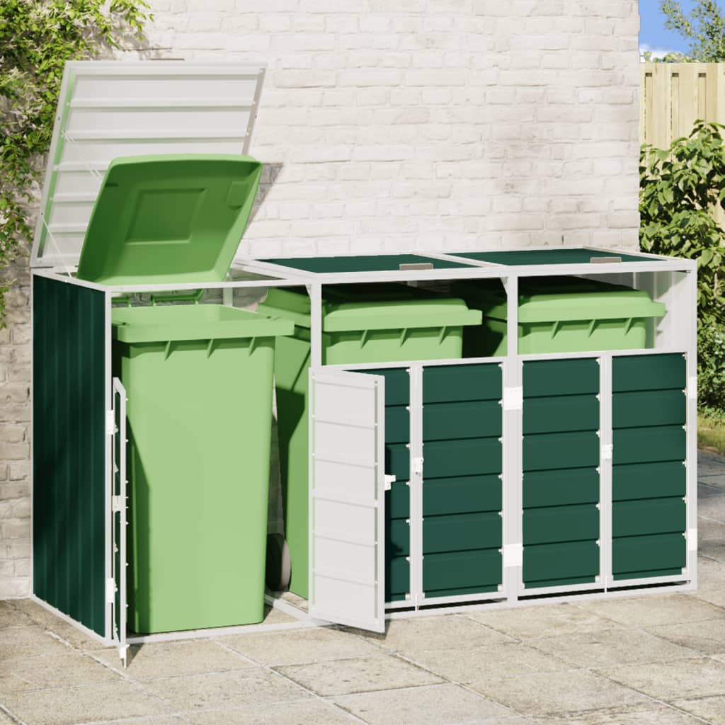 vidaXL Depozit pubele cu roți triple, verde, 216x81x115 cm, oțel vidaXL Depozit pubele cu roți triple, verde, 216x81x115 cm, oțel