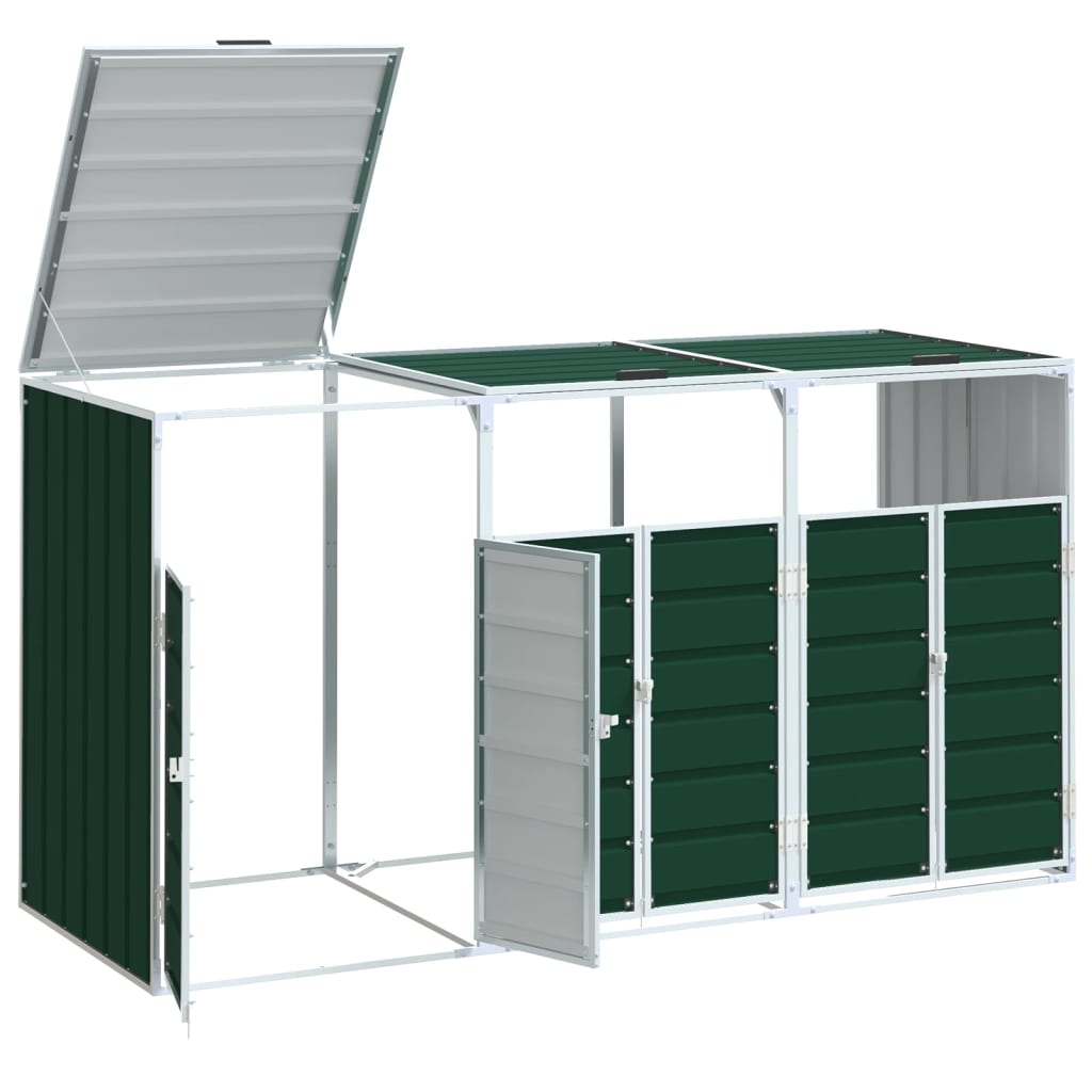 vidaXL Depozit pubele cu roți triple, verde, 216x81x115 cm, oțel vidaXL Depozit pubele cu roți triple, verde, 216x81x115 cm, oțel