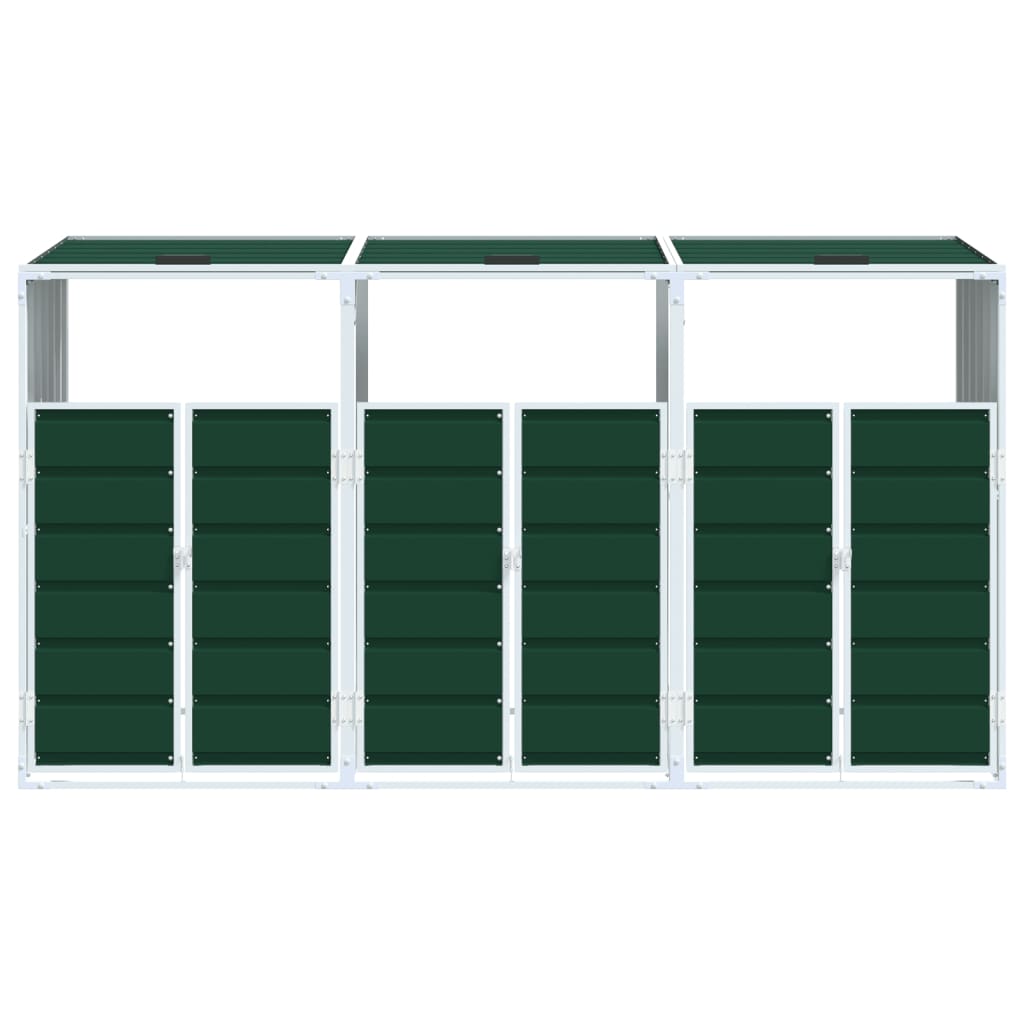 vidaXL Depozit pubele cu roți triple, verde, 216x81x115 cm, oțel vidaXL Depozit pubele cu roți triple, verde, 216x81x115 cm, oțel
