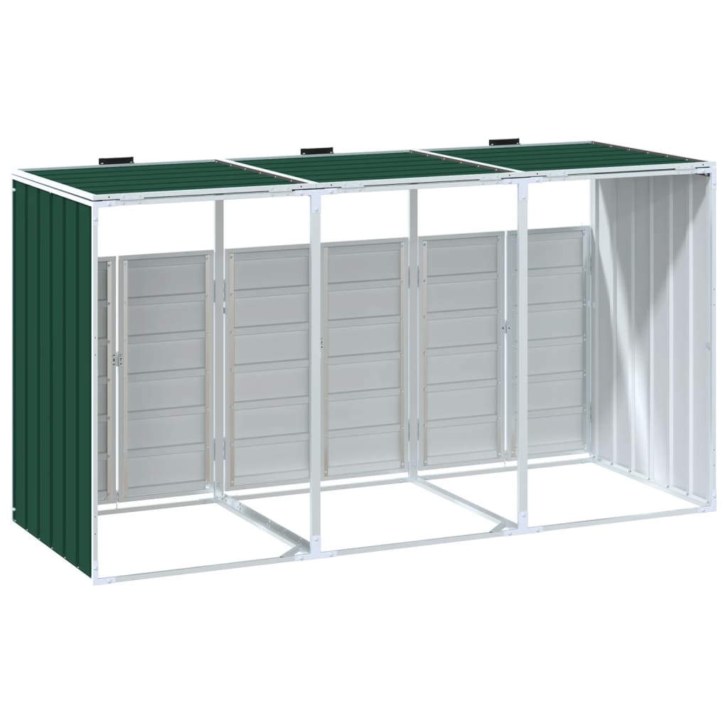 vidaXL Depozit pubele cu roți triple, verde, 216x81x115 cm, oțel vidaXL Depozit pubele cu roți triple, verde, 216x81x115 cm, oțel