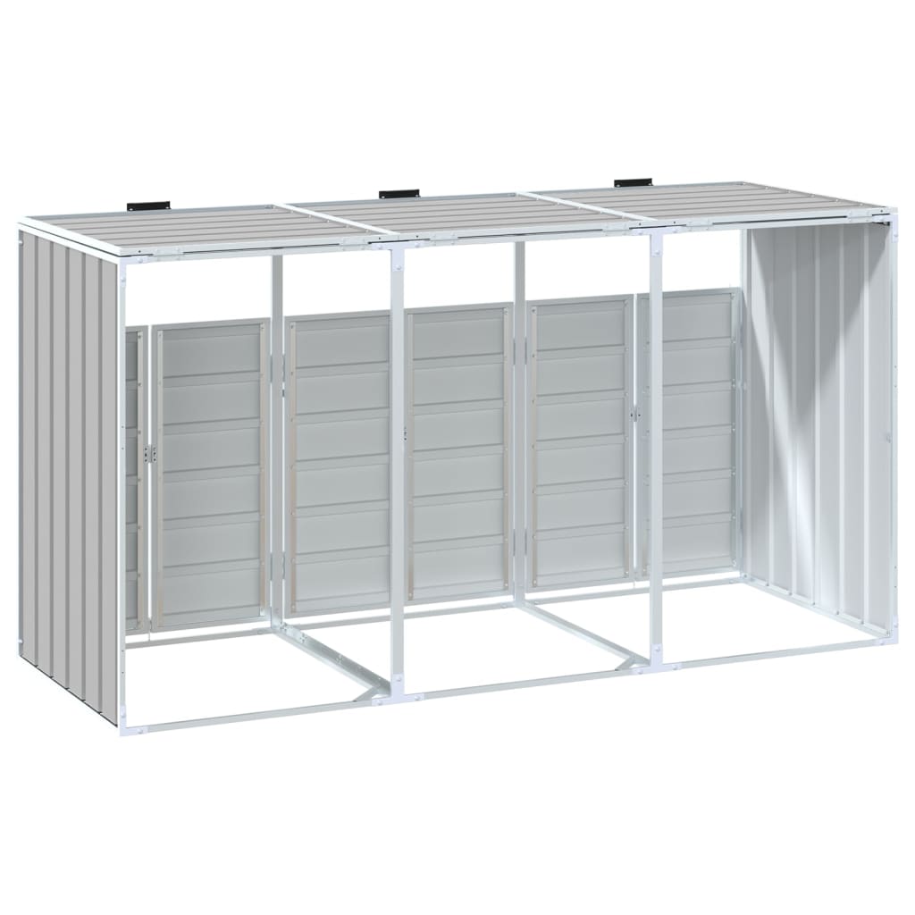 vidaXL Depozit pubele cu roți triple, gri, 216x81x115 cm, oțel vidaXL Depozit pubele cu roți triple, gri, 216x81x115 cm, oțel