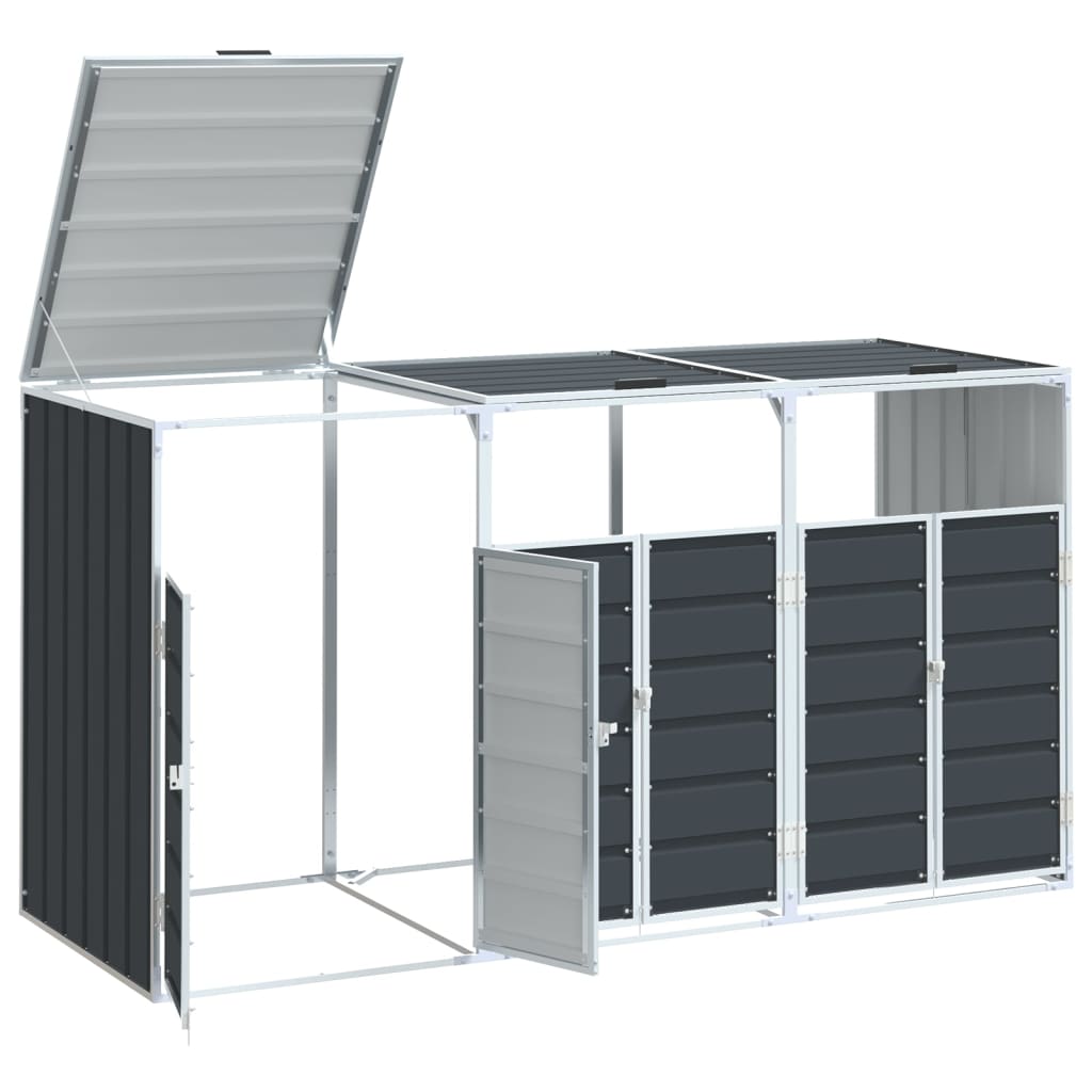 vidaXL Depozit pubele cu roți triple, antracit, 216x81x115 cm, oțel vidaXL Depozit pubele cu roți triple, antracit, 216x81x115 cm, oțel