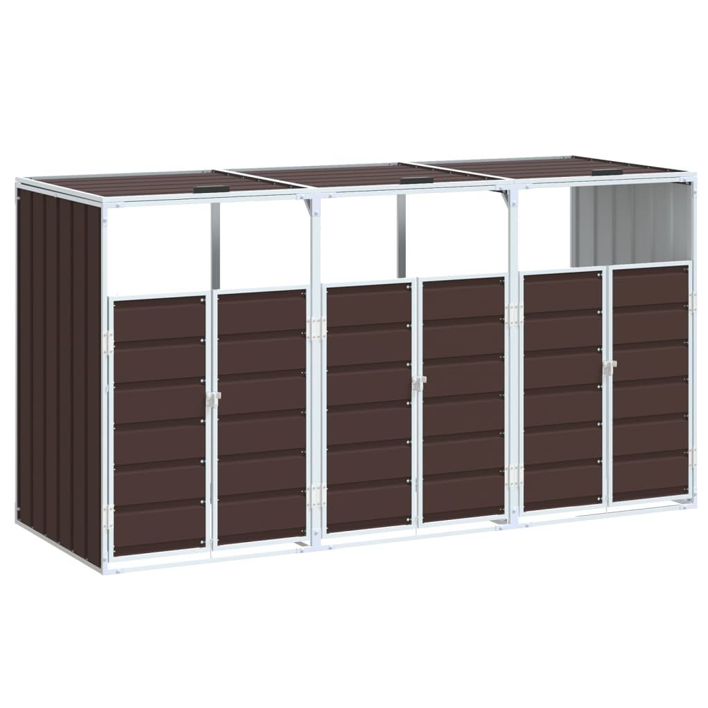 vidaXL Depozit pubele cu roți triple, maro, 216x81x115 cm, oțel vidaXL Depozit pubele cu roți triple, maro, 216x81x115 cm, oțel