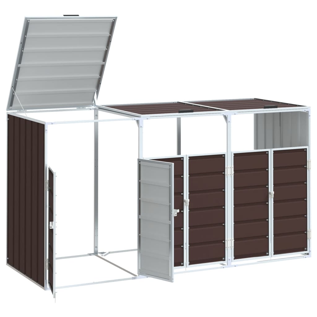vidaXL Depozit pubele cu roți triple, maro, 216x81x115 cm, oțel vidaXL Depozit pubele cu roți triple, maro, 216x81x115 cm, oțel