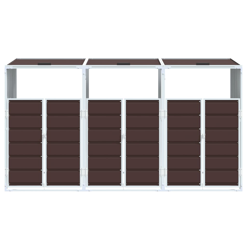 vidaXL Depozit pubele cu roți triple, maro, 216x81x115 cm, oțel vidaXL Depozit pubele cu roți triple, maro, 216x81x115 cm, oțel