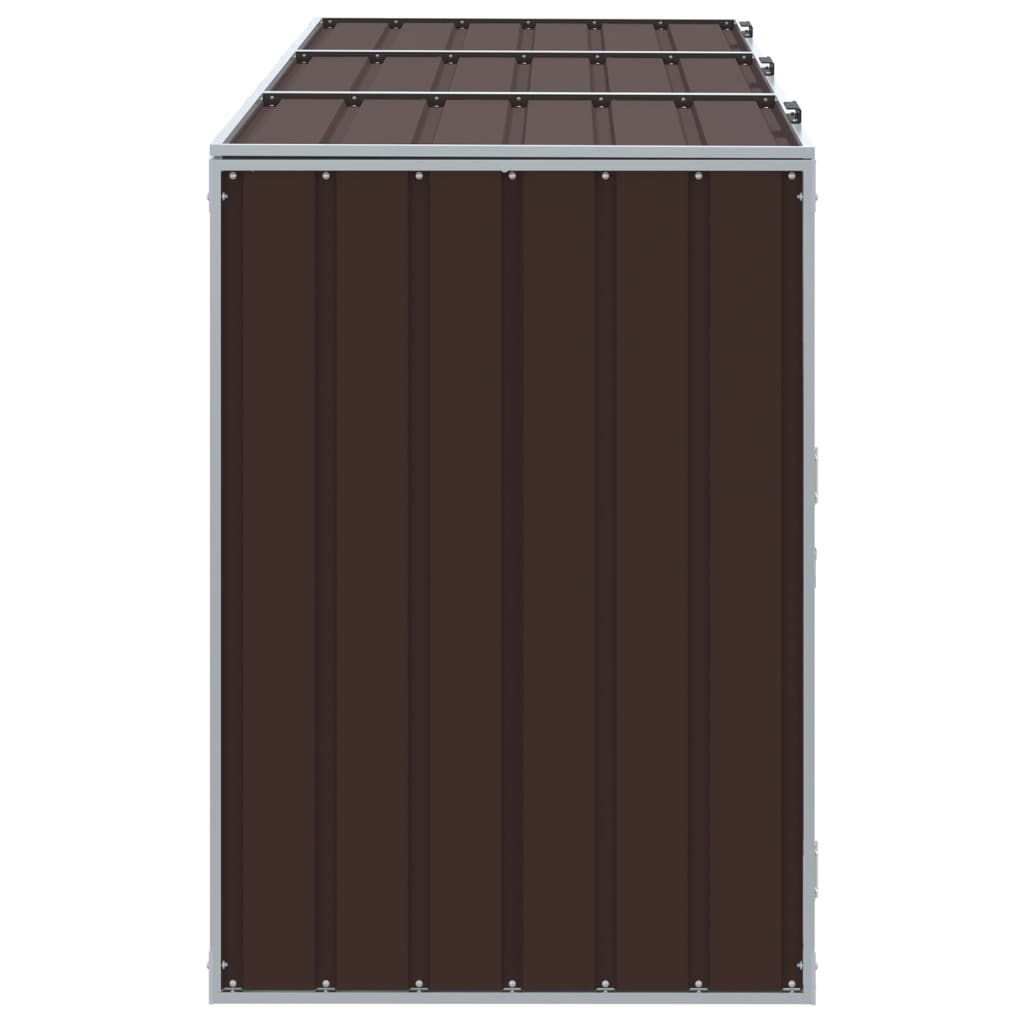 vidaXL Depozit pubele cu roți triple, maro, 216x81x115 cm, oțel vidaXL Depozit pubele cu roți triple, maro, 216x81x115 cm, oțel