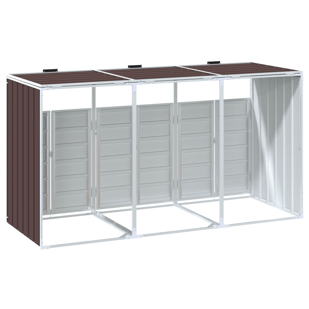 vidaXL Depozit pubele cu roți triple, maro, 216x81x115 cm, oțel vidaXL Depozit pubele cu roți triple, maro, 216x81x115 cm, oțel