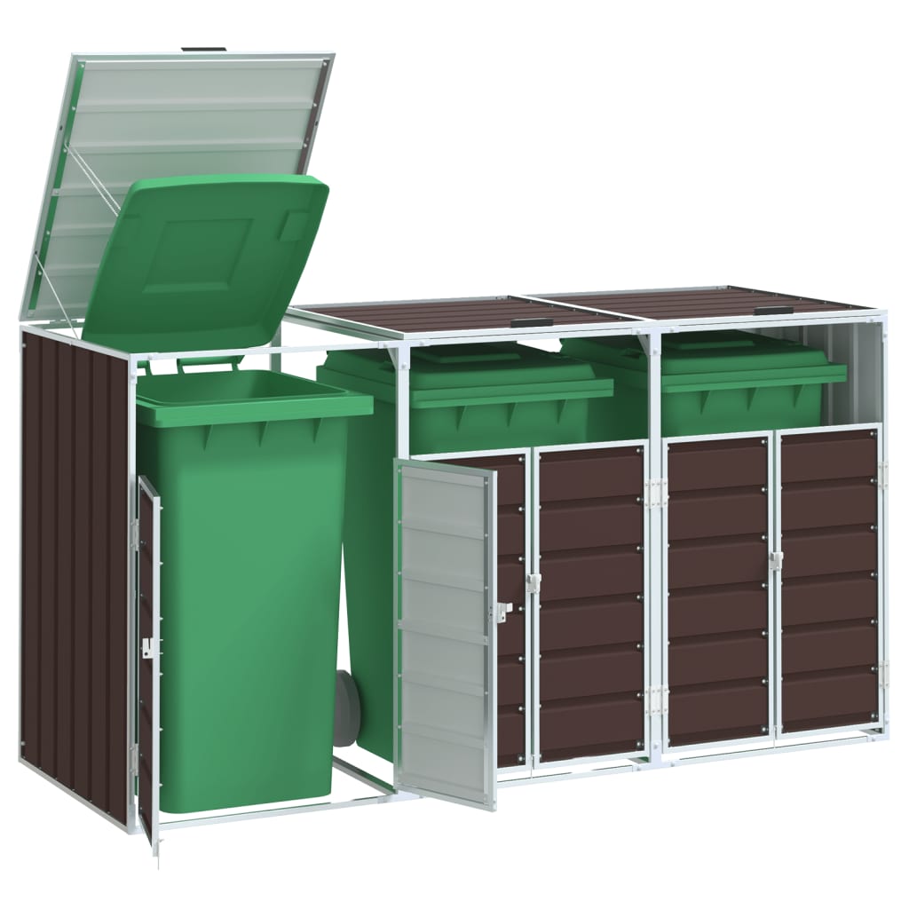 vidaXL Depozit pubele cu roți triple, maro, 216x81x115 cm, oțel vidaXL Depozit pubele cu roți triple, maro, 216x81x115 cm, oțel
