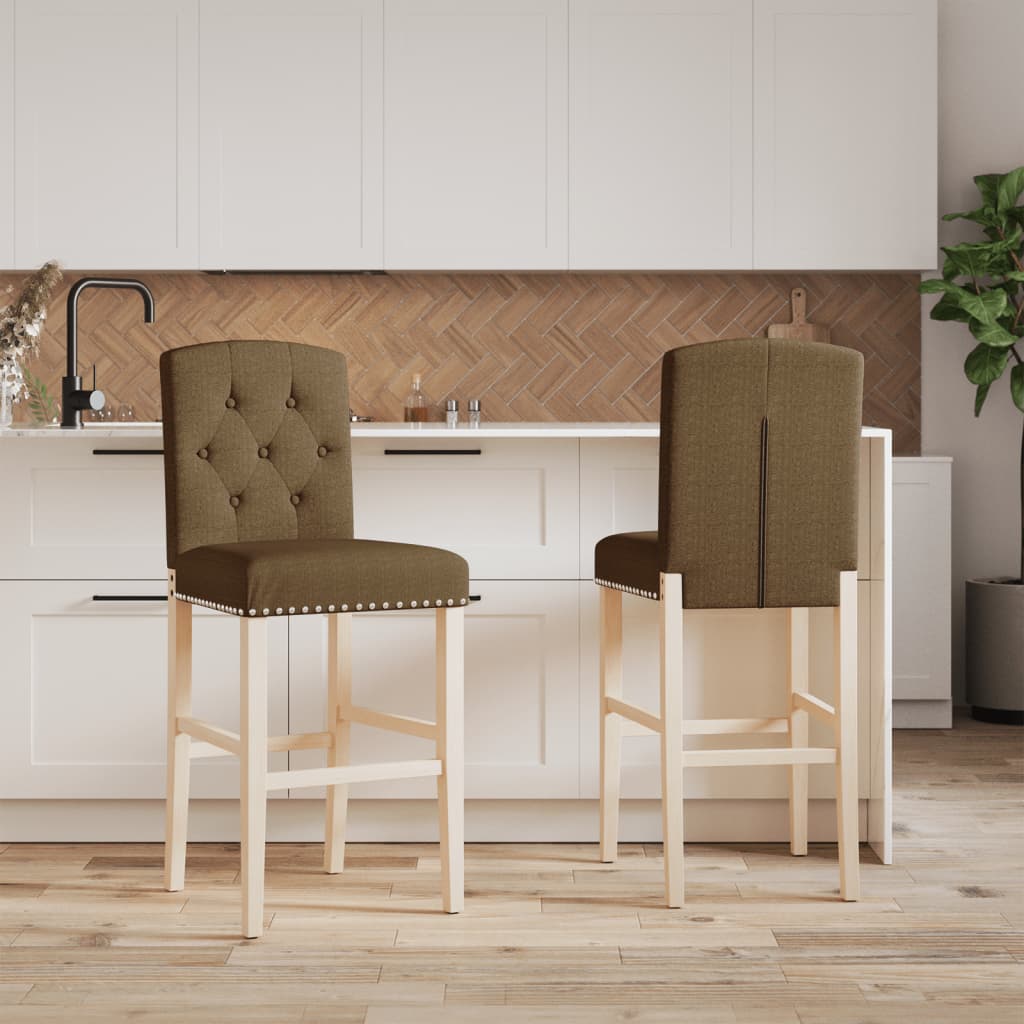 vidaXL Scaune de bar, 2 buc., lemn masiv de hevea și textil vidaXL Scaune de bar, 2 buc., lemn masiv de hevea și textil