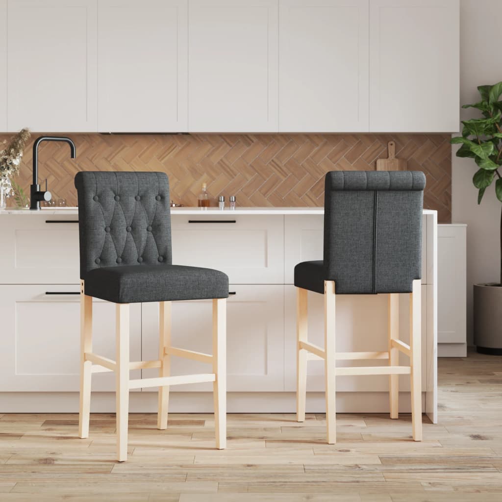 vidaXL Scaune de bar, 2 buc., lemn masiv de hevea și textil vidaXL Scaune de bar, 2 buc., lemn masiv de hevea și textil
