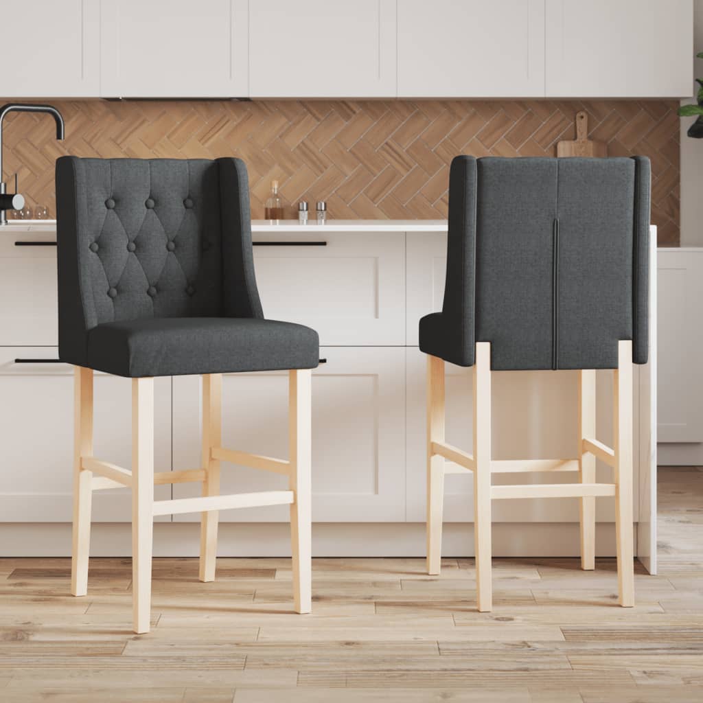 vidaXL Scaune de bar, 2 buc., lemn masiv de hevea și textil vidaXL Scaune de bar, 2 buc., lemn masiv de hevea și textil