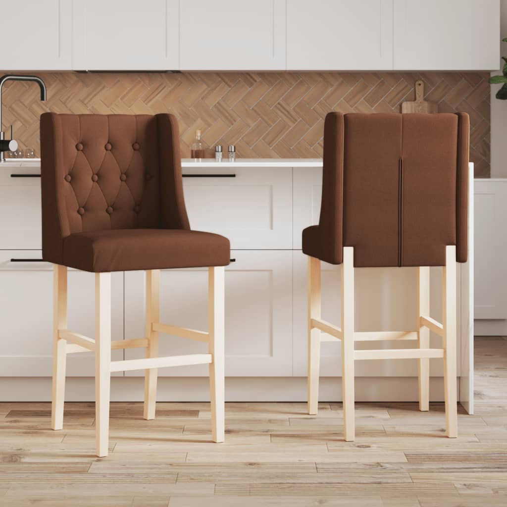 vidaXL Scaune de bar, 2 buc., lemn masiv de hevea și textil vidaXL Scaune de bar, 2 buc., lemn masiv de hevea și textil